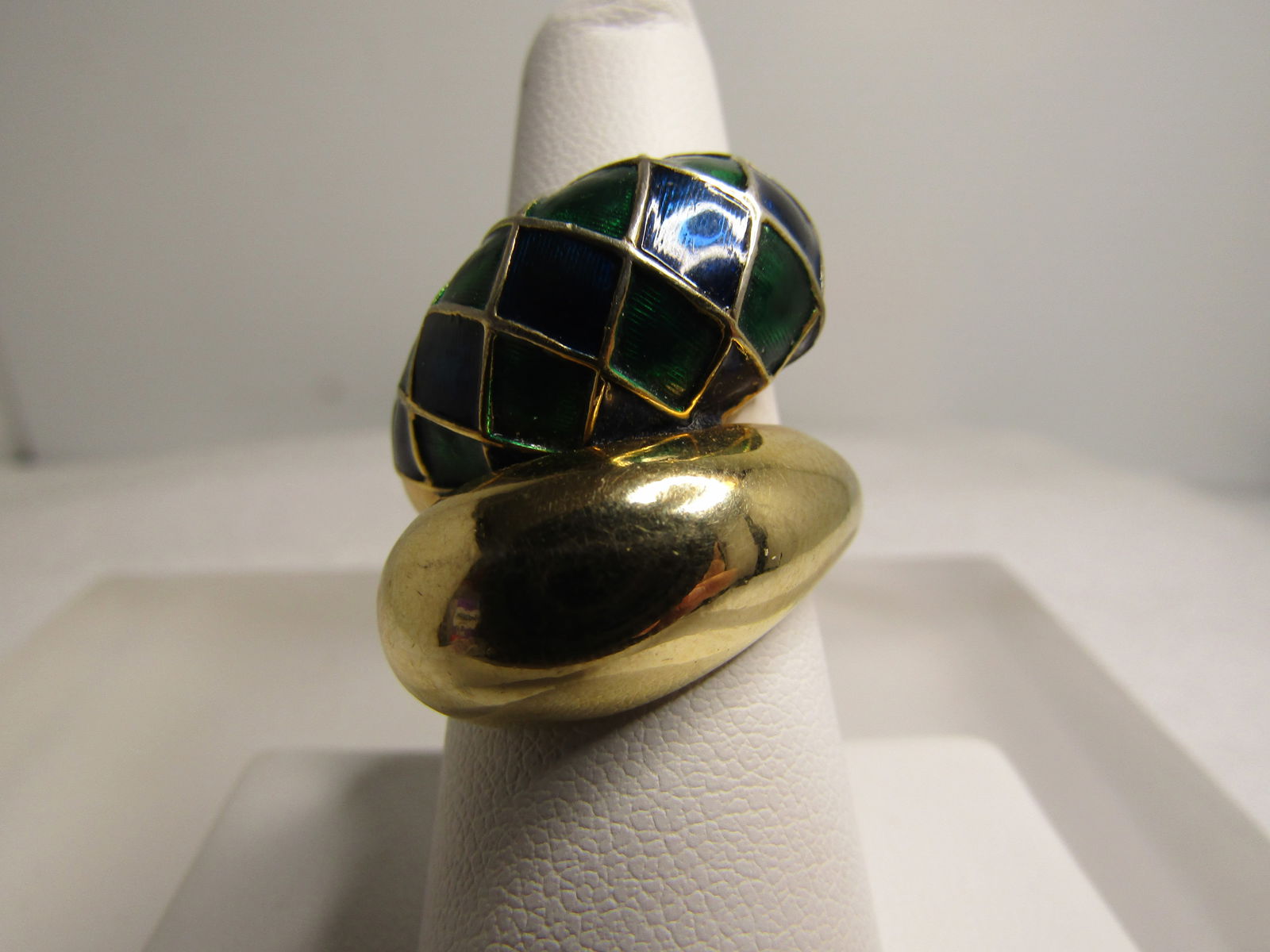 Vintage Enameled  Harlequin Bypass Ring, Signed Boucher, Sz 7, Mid-Century (1 of 5)