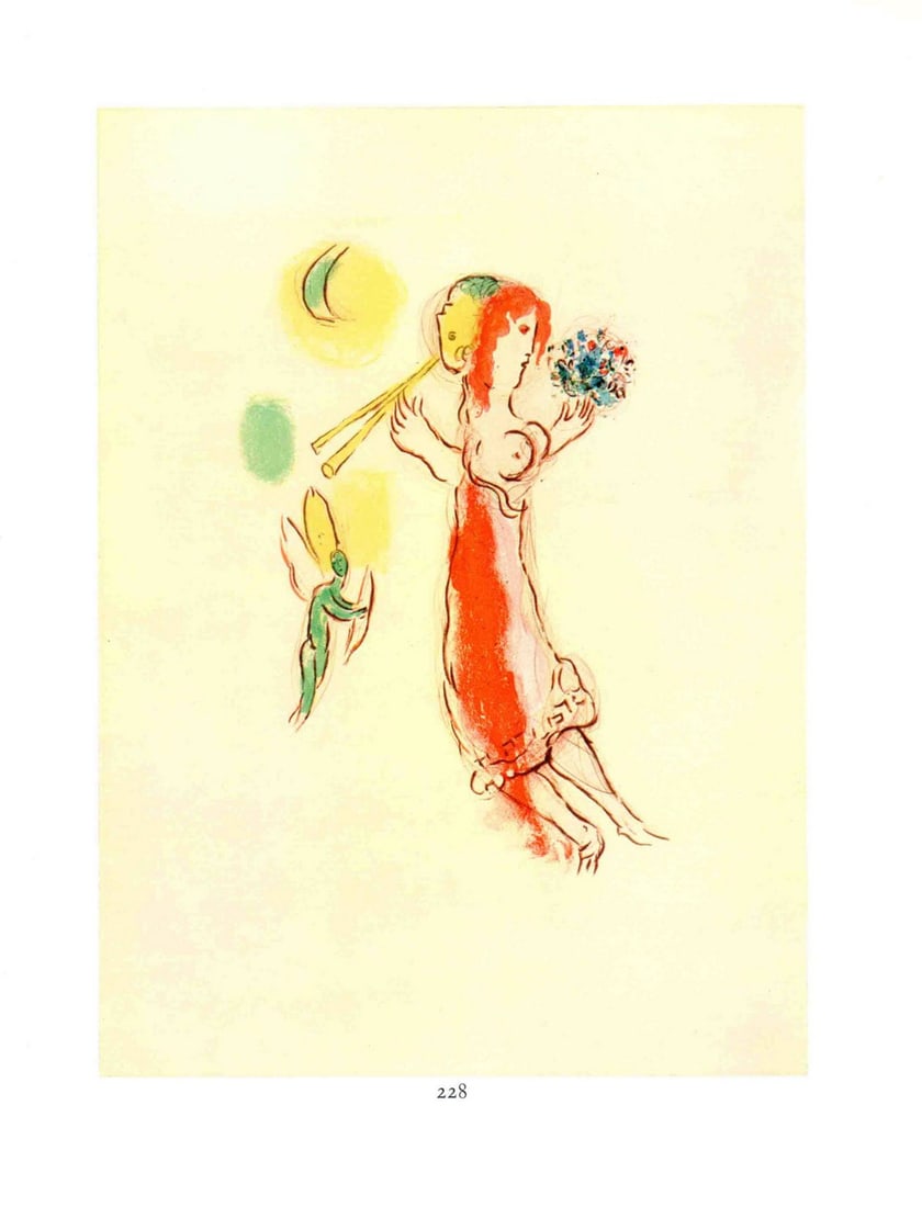 Marc Chagall - Daphne et Chloe - 1963 Offset Lithograph 12.5" x 9.75": Lot Title: Marc Chagall - Daphne et Chloe - 1963 Offset Lithograph 12.5" x 9.75" Artist: Marc Chagall Title: Daphne et Chloe Description: "Daphne et Chloe" by Marc Chagall, 1963 Unsigned Offset Lithog