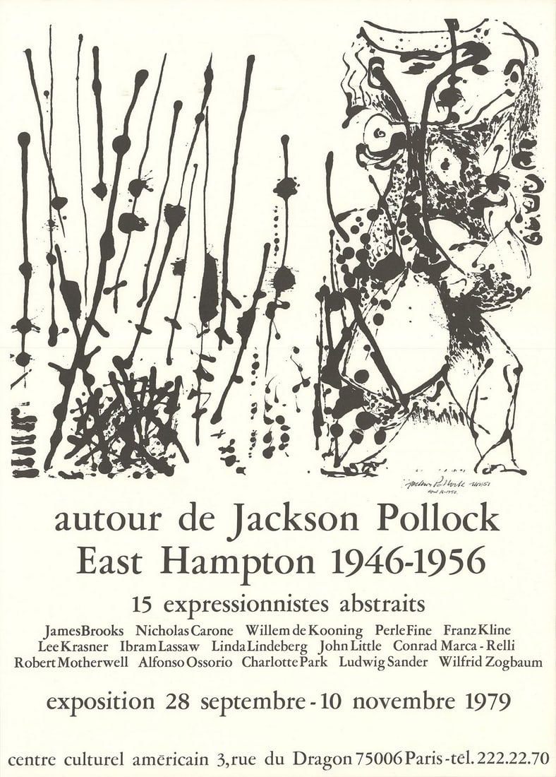 Jackson Pollock - East Hampton 1946-1956 - 1979 Lithograph 22" x 15.75": Lot Title: Jackson Pollock - East Hampton 1946-1956 - 1979 Lithograph 22" x 15.75" Artist: Jackson Pollock Title: East Hampton 1946-1956 Description: "East Hampton 1946-1956" by Jackson Pollock, 1979