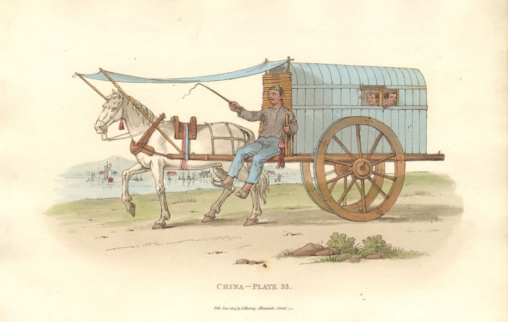 CHINA. Chinese coach. Horse Driver. ALEXANDER 1814 old antique print picture: Title: CHINA. Chinese coach. Horse Driver. ALEXANDER 1814 old antique print picture Description: China - plate 33' (A Chinese Carriage.) by Anonymous. Published 1814. Antique hand-coloured steel engra