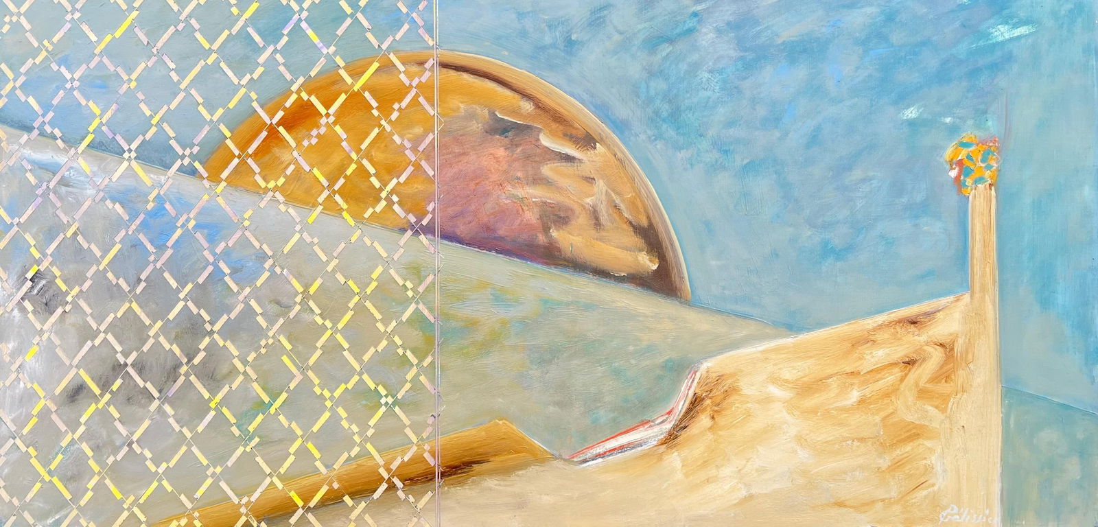 Gilbert Pelissier; French 20th Century Sunrise Beyond the Veil Surreal Landscape Abstract, 1982: Title: Gilbert Pelissier; French 20th Century Sunrise Beyond the Veil Surreal Landscape Abstract, 1982 Description: Title: Historic Miniature Watercolor of Bristol’s Historic Churches and Landma