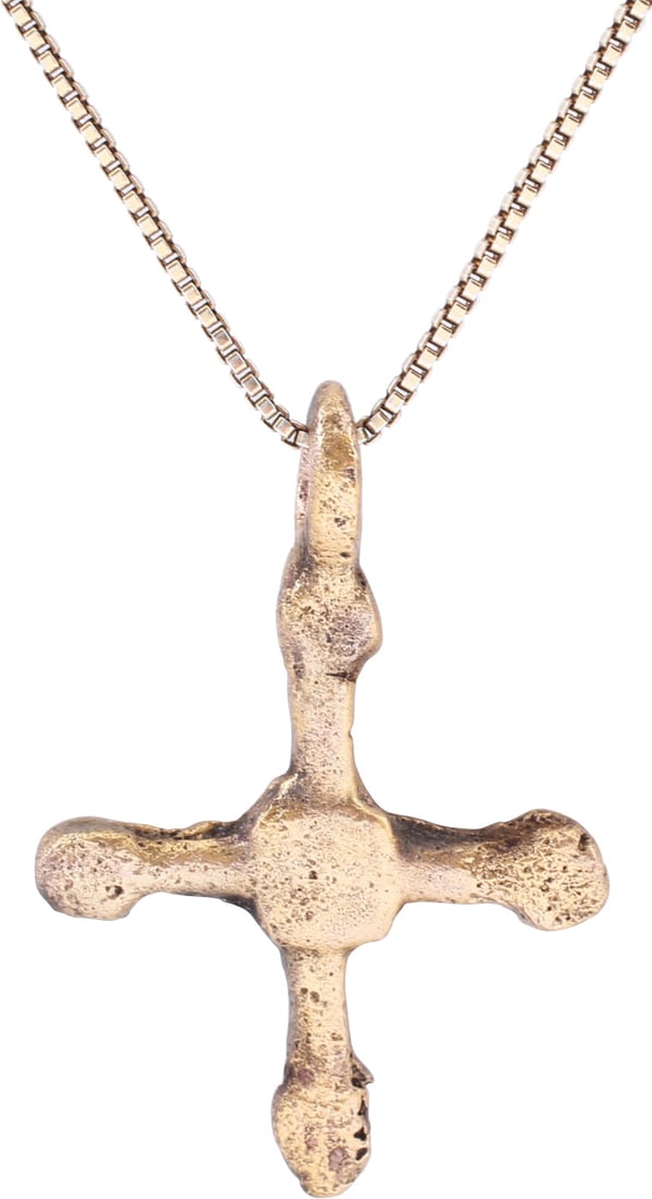 FINE MEDIEVAL CHRISTIAN CROSS NECKLACE, C.800-1000 AD: Carolingian, the period of Charlemagne. The emergence from the Dark Ages is embodied in the rise to power of the Frankish King, Charlemagne in 768 (founder of the Holy Roman Empire after 800) followed