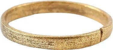 ANCIENT VIKING WEDDING RING C.1000 AD, SIZE 2: Gilt bronze, size 2 for the small finger as was the custom. 1.8mm band with a low rounded face. Surface textured from burial. Vikings exchanged rings on the pommel of the groom's sword. Professionally