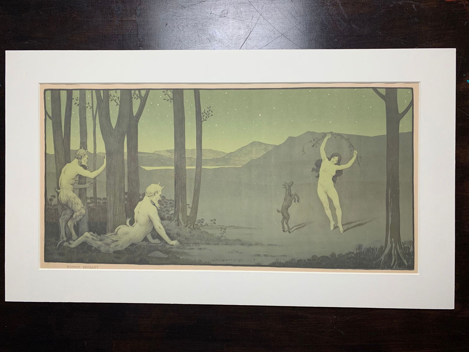 Nymphe Dansant - Paul Emile Berthon (1899) 12x24 French Lithograph: Nymphe Dansant - Paul Emile Berthon (1899) 12x24 French Lithograph, Please refer to the attached photos to determine the condition of this original vintage item. Note: LB means Linen Backed. Ready for