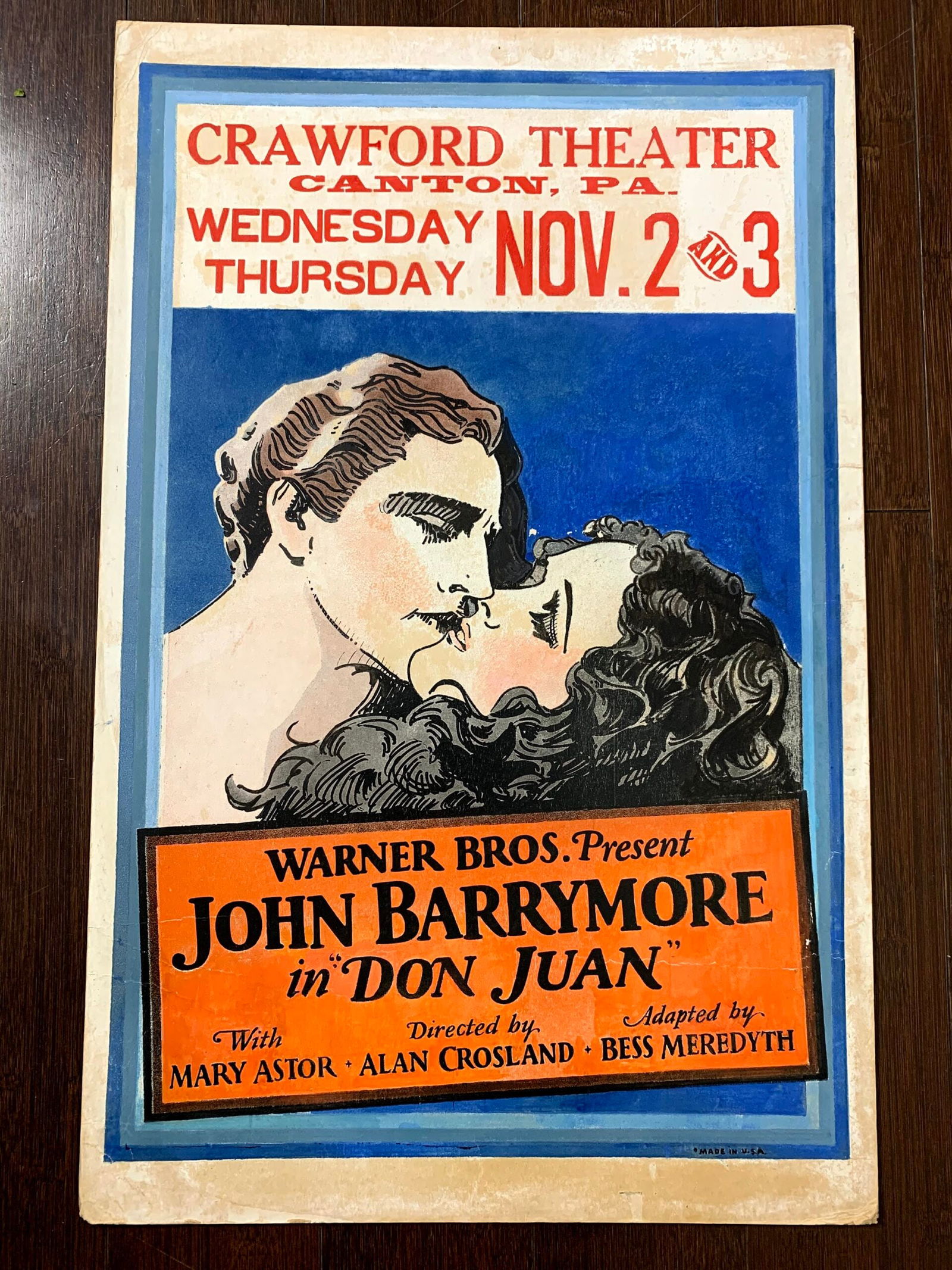 Don Juan - John Barrymore & Mary Astor (1926) US Silent Film Window Card: Don Juan - John Barrymore & Mary Astor (1926) US Silent Film Window Card, Please refer to the attached photos to determine the condition of this original vintage item. Note: LB means Linen Backed. Rea