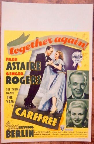 Carefree - Fred Astaire & Ginger Rogers (1938) US Window Card Movie Poster: Carefree - Fred Astaire & Ginger Rogers (1938) US Window Card Movie Poster, Please refer to the attached photos to determine the condition of this original vintage item. Note: LB means Linen Backed. R