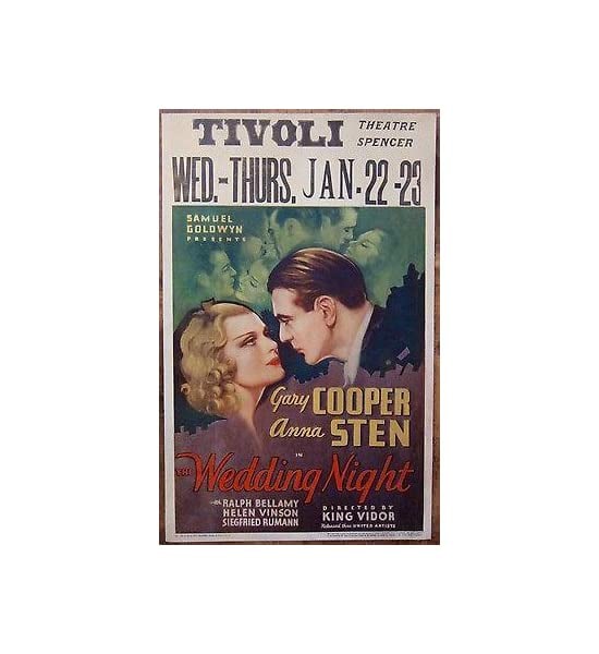 The Wedding Night - Gary Cooper (1935) US Movie Window Card: The Wedding Night - Gary Cooper (1935) US Movie Window Card, Please refer to the attached photos to determine the condition of this original vintage item. Note: LB means Linen Backed. Ready for you to