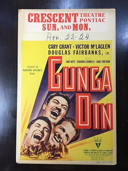 Gunga Din - Rudyard Kipling (1939) US Window Card Movie Poster: Gunga Din - Rudyard Kipling (1939) US Window Card Movie Poster, Please refer to the attached photos to determine the condition of this original vintage item. Note: LB means Linen Backed. Ready for you