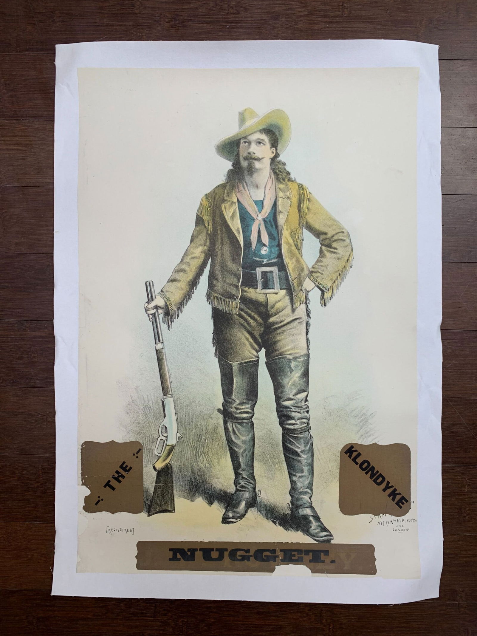 Klondyke Nugget - Son of Buffalo Bill (1898) 19x28 Irish Theater Poster LB: Klondyke Nugget - Son of Buffalo Bill (1898) 19x28 Irish Theater Poster LB, Please refer to the attached photos to determine the condition of this original vintage item. Note: LB means Linen Backed. R