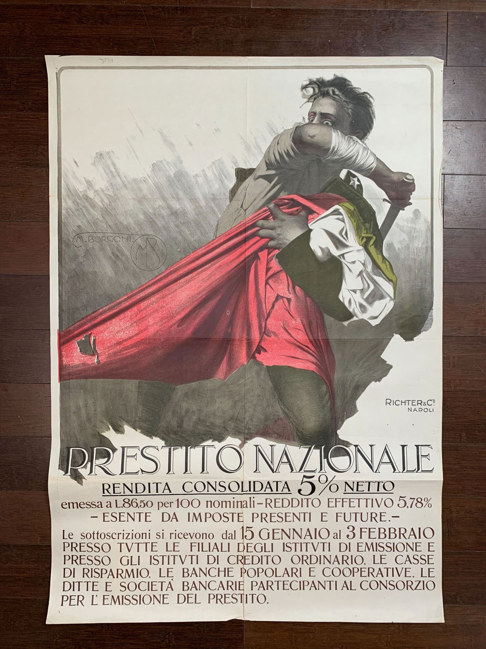 Prestito Nazionale - Art by Borgoni (1916) 27x39.4 Italian Advertising Poster: Prestito Nazionale - Art by Borgoni (1916) 27x39.4 Italian Advertising Poster, Please refer to the attached photos to determine the condition of this original vintage item. Note: LB means Linen Backed