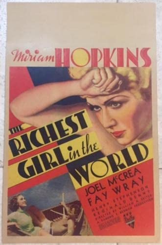 The Richest Girl In The World (1934) US Window Card Movie Poster: The Richest Girl In The World (1934) US Window Card Movie Poster, Please refer to the attached photos to determine the condition of this original vintage item. Note: LB means Linen Backed. Ready for y