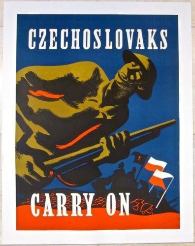 Czechoslovaks Carry On - Art by Paz (1944) US WWII Poster LB: Czechoslovaks Carry On - Art by Paz (1944) US WWII Poster LB, Please refer to the attached photos to determine the condition of this original vintage item. Note: LB means Linen Backed. Ready for you t