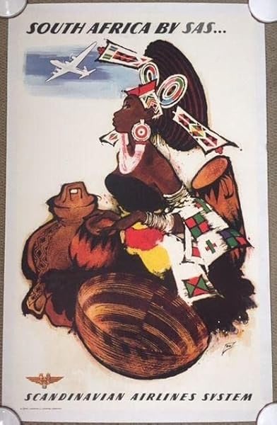 South Africa By SAS (1950's) Danish Travel Poster LB: South Africa By SAS (1950's) Danish Travel Poster LB, Please refer to the attached photos to determine the condition of this original vintage item. Note: LB means Linen Backed. Ready for you to frame!