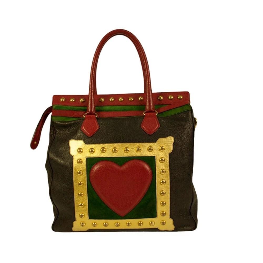 MOSCHINO Redwall 1990s "Art is Love" Vintage Multicolor Handbag Heart Rivets: Title:MOSCHINO Redwall 1990s "Art is Love" Vintage Multicolor Handbag Heart Rivets Description:MOSCHINO Redwall 1990s "Art is Love" Vintage Multicolor Handbag Heart Rivets This rare and collectible la