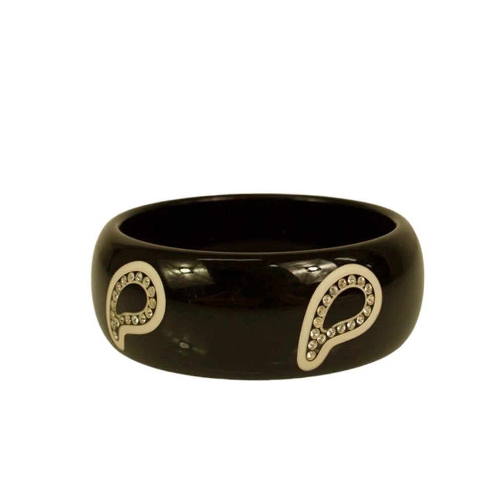 ETRO Women's wide black Paisley Rhinestone bangle bracelet: Title:ETRO Women's wide black Paisley Rhinestone bangle bracelet Description:Hermes Hapi double wrap etoupe leather bracelet with gold tone hardware Large ETRO Women's wide black Paisley Rhinestone ba