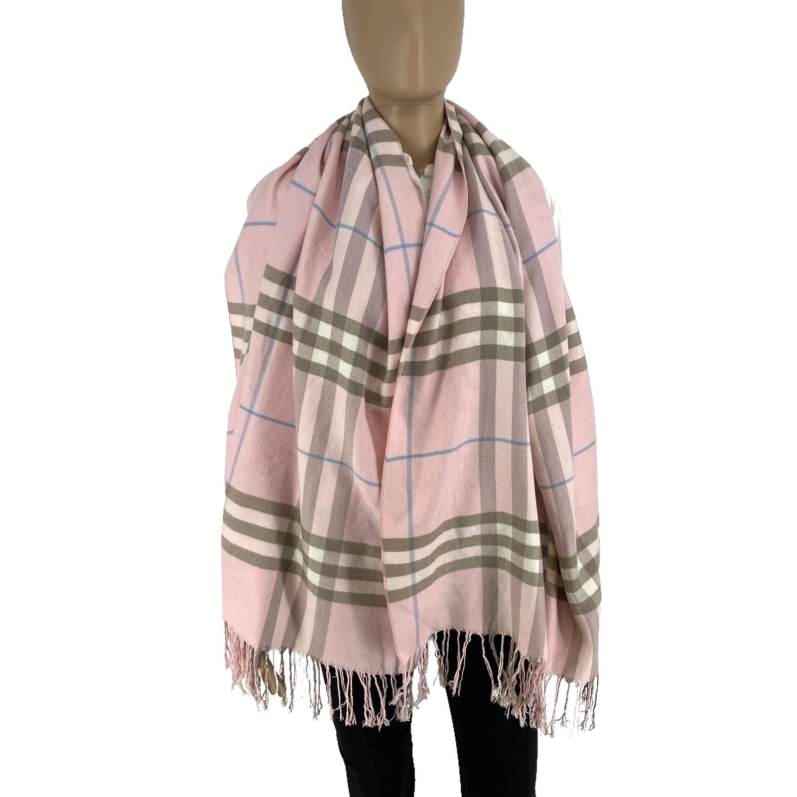 Burberry Pink Plaid 100% Cashmere Large Shawl Scarf (1 of 11)
