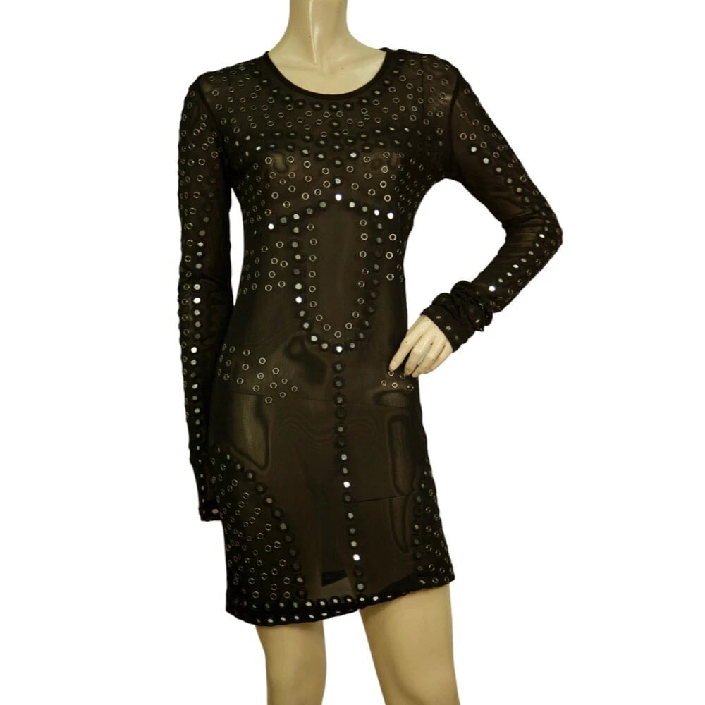 Christopher Kane for topshop Black Studded Sheer Mini Bodycon dress size UK 10 (1 of 7)