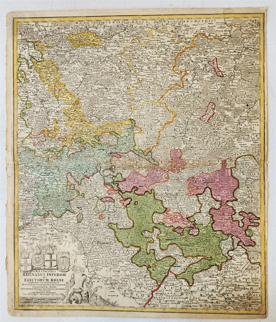 1730 GERMANY antique MAP Frankfurt Coln Heidelberg by HOMANN RHENANUS INFERIOR: Title: 1730 GERMANY antique MAP Frankfurt Coln Heidelberg by HOMANN RHENANUS INFERIOR Description: S.R.I. CIRCULUS RHENANUS INFERIOR Map of the Lower Rhine ( Frankfurt, Cologne, Heidelberg, etc. ), Ge