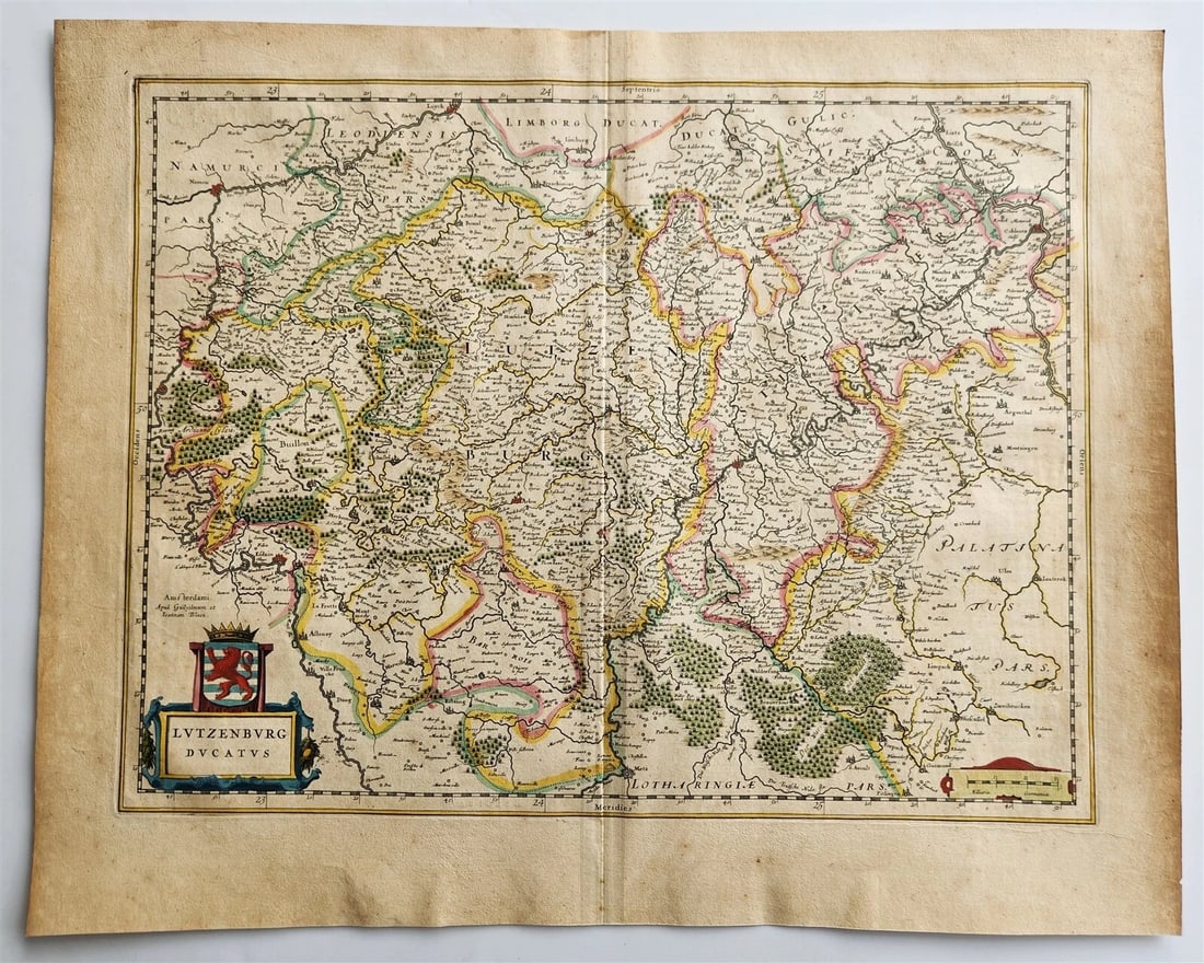 1640 MAP of LUXEMBOURG by WILLEM BLAEU antique AUTHENTIC hand colored (1 of 3)