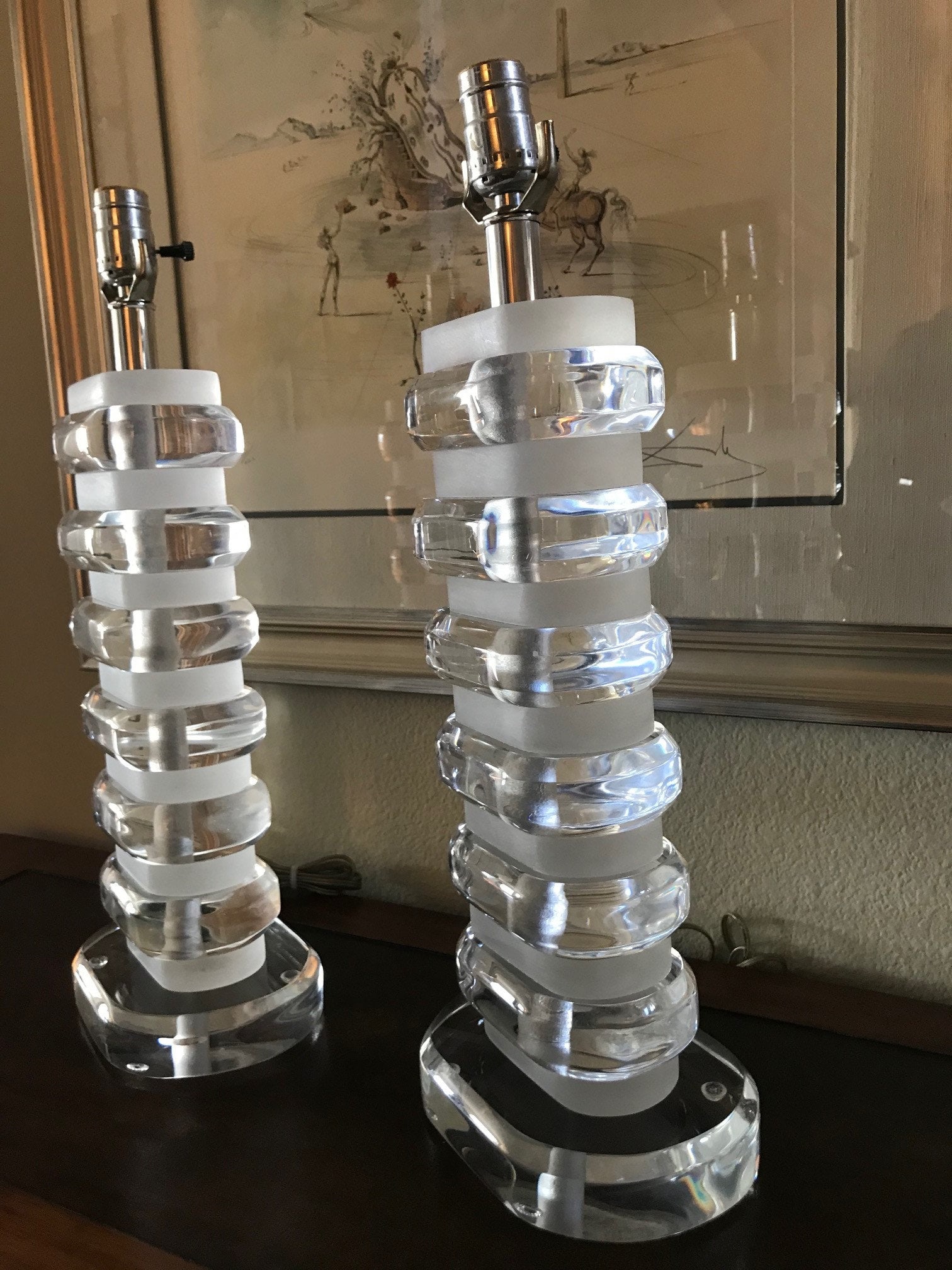 Karl Springer Pair of Lucite table lamp circa 1960's: Title: karl springer Pair of Lucite table lamp circa 1960's Artist: Decor, Sculptures, Varieties Description: Karl Springer Pair of solid Lucite table lamp, contemporary style of 1960 Each lamp weight