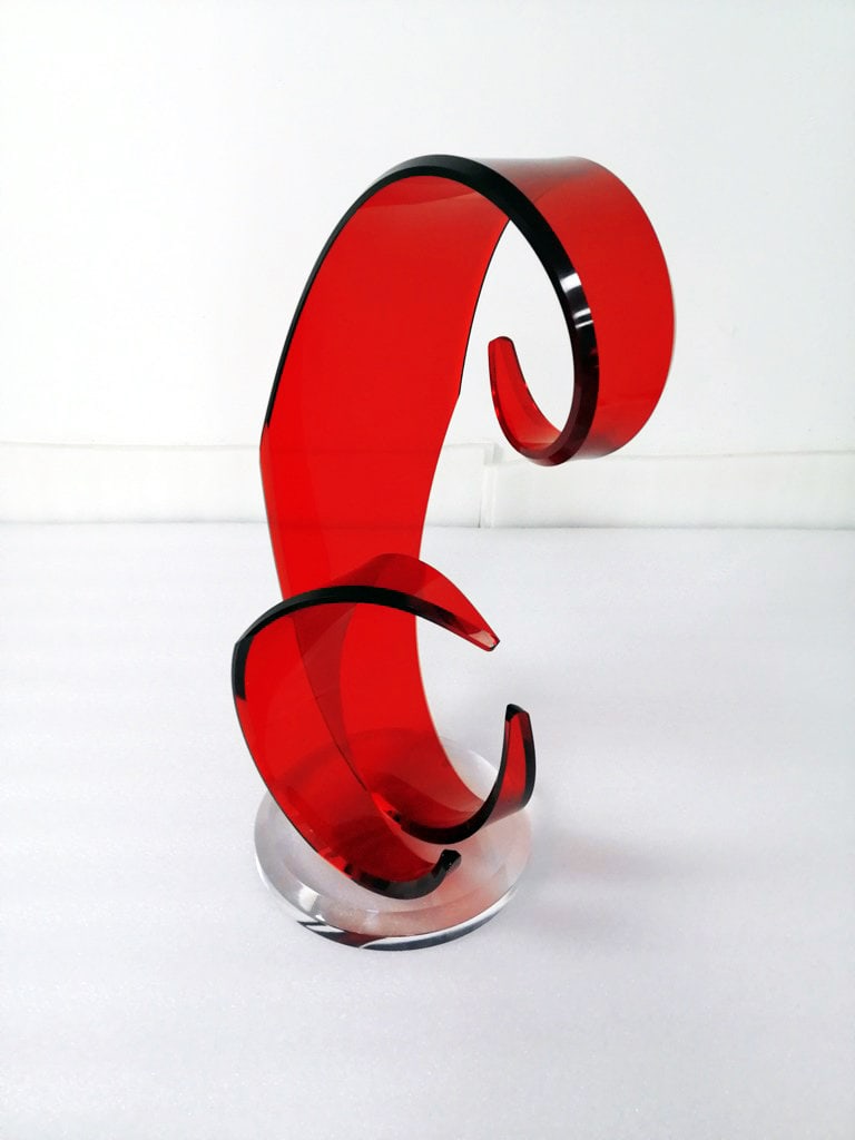 Sculpture Lucite Acrylic Red Wave by Grace Absi: Title: Sculpture Lucite Acrylic Red Wave by Grace Absi Artist: Grace Absi, Grace Absi Sculptures, Sculptures Description: Artist: Grace Absi Country: USA Title: Red Wave Sculpture: Lucite acrylic Red