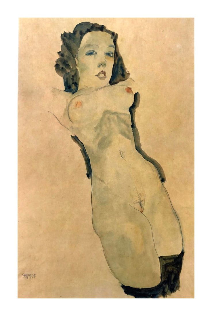 1981 Egon Schiele 9 Erotic Drawings Figure woman black stocking: Title: 1981 Egon Schiele 9 Erotic Drawings Figure woman black stocking Artist: Egon Schiele, Egon Schiele Erotic Drawings Description: Artist: Egon Schiele Country: Austria Title: Figure woman with Bl
