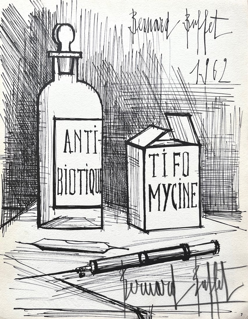 Bernard Buffet Tfomicine Pencil Hand-Signed Lithograph 1962: Title: Bernard Buffet Tfomicine Pencil Hand-Signed Lithograph 1962 Artist: Buffet Bernard, Signed Artworks Description: Artist: Bernard Buffet Title: Tifomicine Medium: Lithograph Marks: Hand-signed i