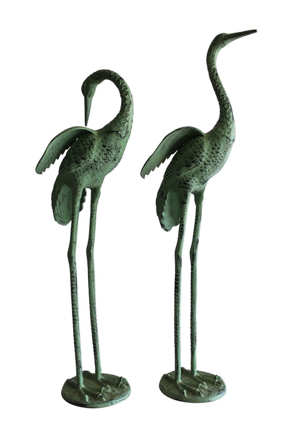 Pair of Aluminum Crane Wings Open with Green Patina Finish 10? x 8? x 22?H (1 of 11)