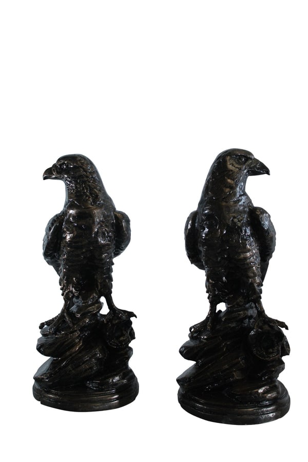 Pair of Aluminum Eagle Statues Majestic Bird Sculptures 20? x 12? x 14?H (1 of 11)