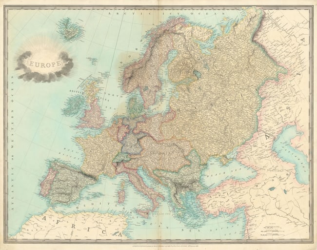 Europe by Richard Holmes Laurie. Hand coloured antique map 65x81cm 1828 (1 of 1)