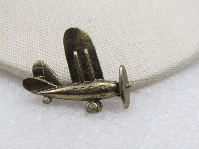Vintage Brassy Airplane Brooch, Old Time, 1960's-1970's (1 of 1)