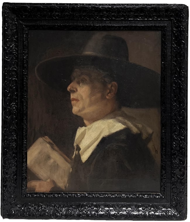 Gladys Marguerite Baker (British, 1889-1959); The Puritan Preacher Fine Antique English Oil Painting (1 of 1)