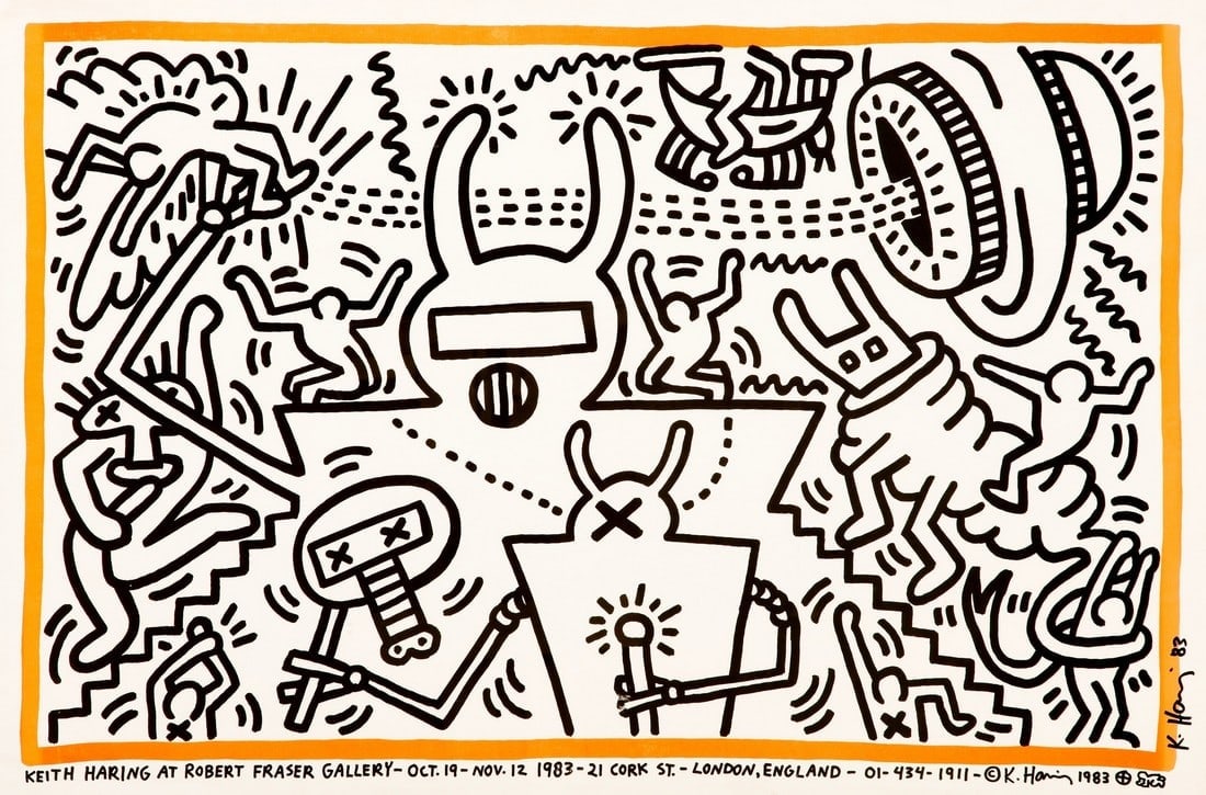 Keith Haring Untitled Print: Title: Keith Haring Untitled Print Description: Keith Haring Untitled Print measuring at 26.5x40 inches Dimensions: 26.5x40" Reserve: $80.00 Shipping: Domestic: Flat-rate of $35.00 to anywhere within
