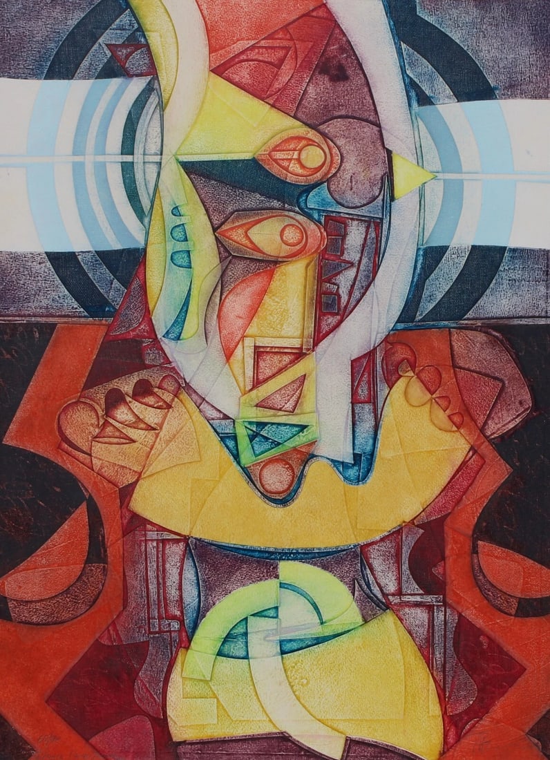 GERARD FITREMANN Surrealist Color Etching Le Prince S/N 65/90 Compare at $1500: GERARD FITREMANN (French b. 1946). Surrealist Abstract. Le Prince..... Color Etching, signed and numbered in pencil, 30" x 22-1/4" image sight size, numbered and titled lower left. Numbered: 65/90 and