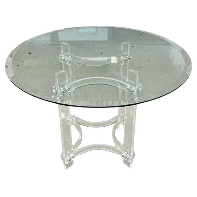 Mid-century Lucite & Glass Round Dining Table by Charles Hollis Jones: Title: Mid-century Lucite & Glass Round Dining Table by Charles Hollis Jones Description: Transform your dining space with this stunning Mid-century Mod Lucite & Glass Round Dining Table by Charles Ho