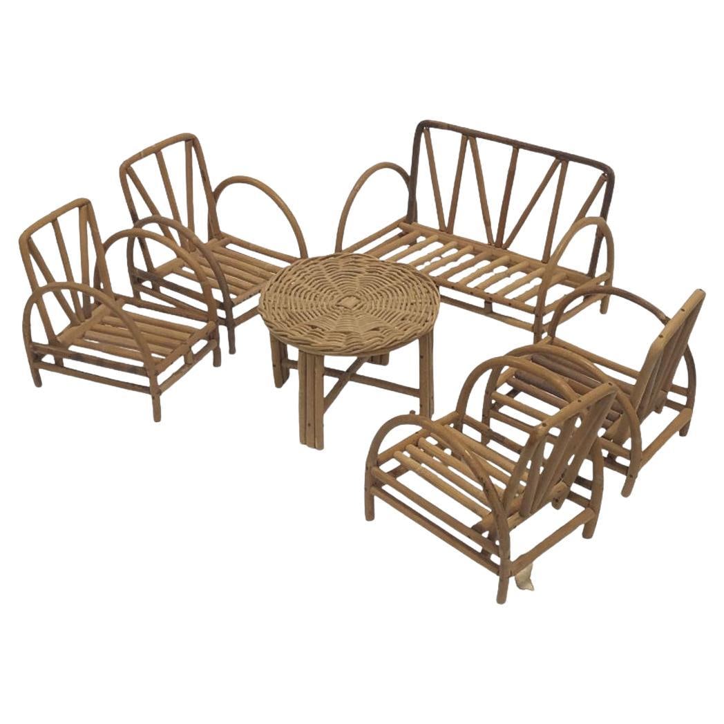 Rare Salesman Sample Mini Rattan Sofa Chairs Livingroom Set (1 of 19)