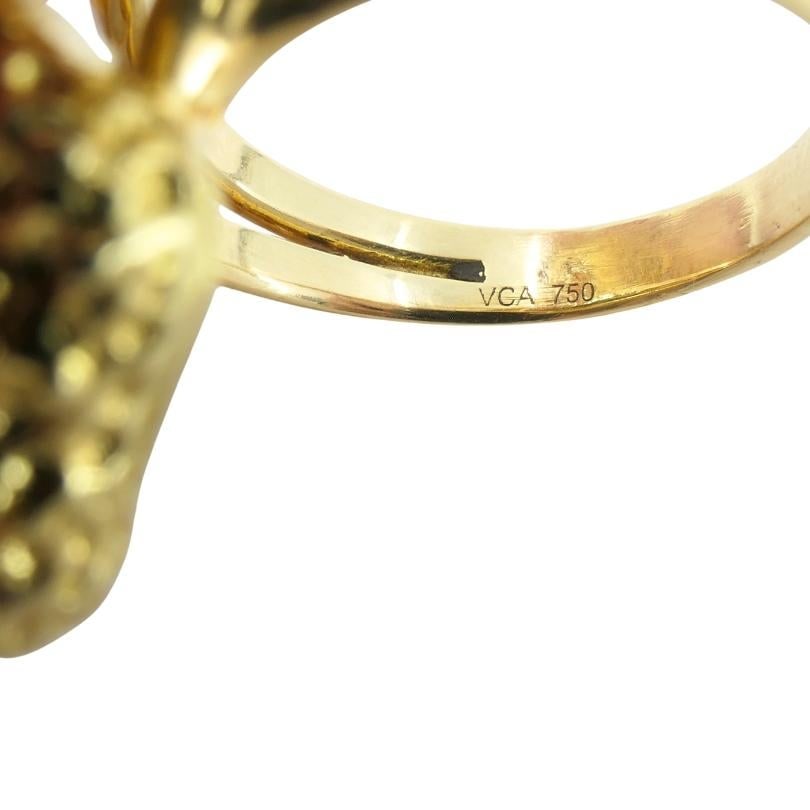 Vintage Van Cleef & Arpels 18k Gold Coral Chrysoprase Ring: Title: Vintage Van Cleef & Arpels 18k Gold Coral Chrysoprase Ring Description: Vintage Van Cleef & Arpels 18k yellow gold ring showcasing chrysoprase and angel skin coral in a bold 1970s sculptural de