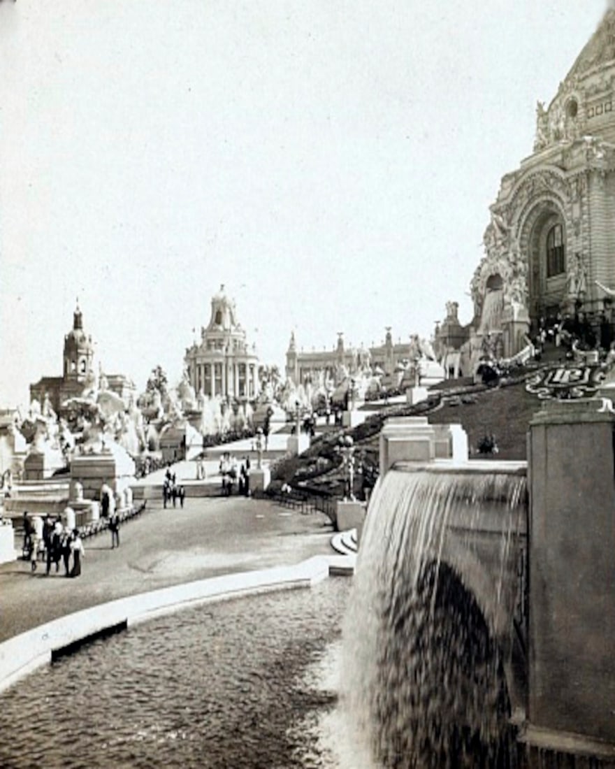 1904, Looking south across the beautiful cascades, Festival Hall at right, St. Louis Purchase: Title: 1904, Looking south across the beautiful cascades, Festival Hall at right, St. Louis Purchase Exposition Artist/Source: H.C. WHITE Original Date: SEE TITLE Dimensions: 8X10 or 10X8 ACCORDINGLY