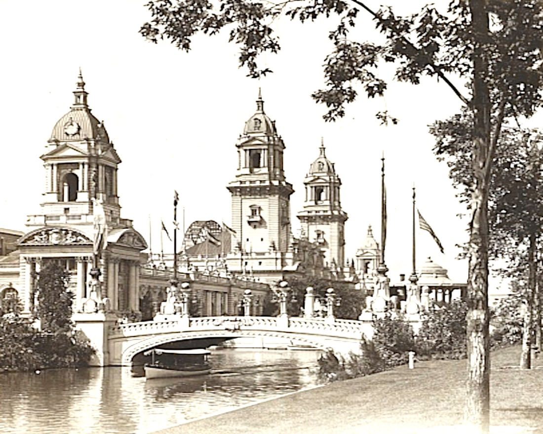 1904, Imposing towers of facade of Machinery Building on Louisiana Way, Louisiana Purchase: Title: 1904, Imposing towers of facade of Machinery Building on Louisiana Way, Louisiana Purchase Exposition, St. Louis. Artist/Source: H.C. WHITE Original Date: SEE TITLE Dimensions: 8X10 or 10X8 ACC