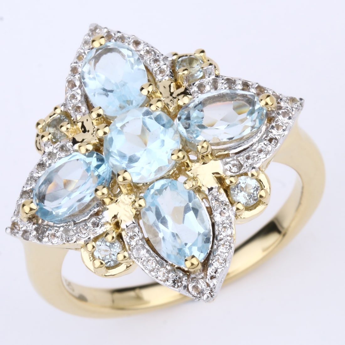 Ring: Blue Topaz Round 5.00mm: Title: Ring: Blue Topaz Round 5.00mm Description: Blue Topaz Round 5.00mm - 1Pcs + Blue Topaz Oval 6x4mm - 4Pcs + Blue Topaz Round 2.00mm - 4Pcs + White Topaz Round 1.00mm - 36Pcs + White Topaz Round