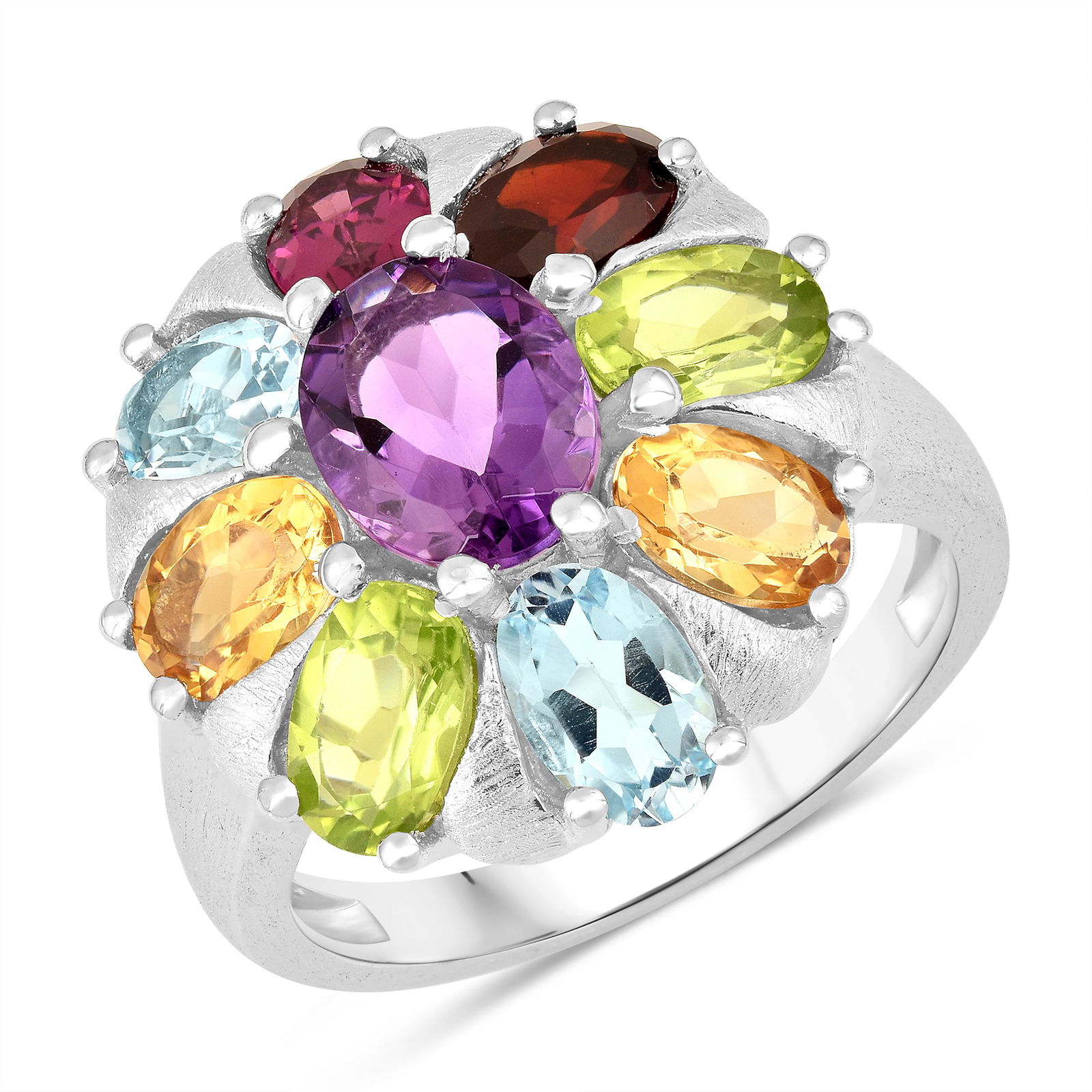 Ring: African Amethyst Oval 7x5mm: Title: Ring: African Amethyst Oval 7x5mm Description: African Amethyst Oval 7x5mm - 1Pcs + Blue Topaz Oval 6x4mm - 2Pcs + Citrine Oval 6x4mm - 2Pcs + Peridot Oval 6x4mm - 2Pcs + Garnet Oval 6x4mm - 1P