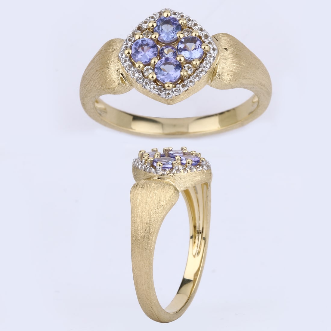 Ring: Tanzanite Round 3.00mm: Title: Ring: Tanzanite Round 3.00mm Description: Tanzanite Round 3.00mm - 4Pcs + Tanzanite Round 2.00mm - 1Pcs + White Topaz Round 1.10mm - 4Pcs + White Topaz Round 0.80mm - 28Pcs Date/Period: After 2