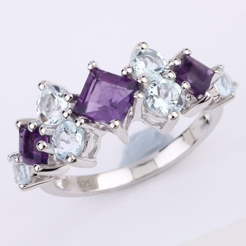 Ring: African Amethyst Square 5.00mm: Title: Ring: African Amethyst Square 5.00mm Description: African Amethyst Square 5.00mm - 1Pcs + African Amethyst Square 3.50mm - 2Pcs + Blue Topaz Round 4.00mm - 4Pcs + Blue Topaz Round 3.00mm - 2Pcs