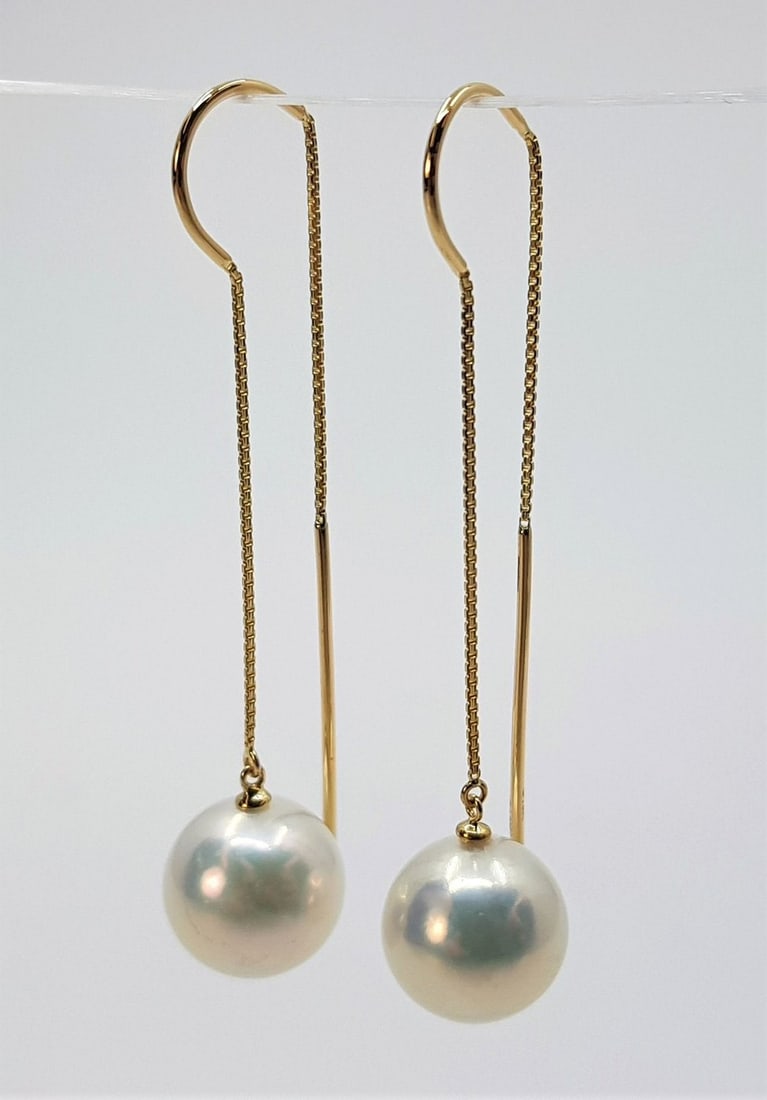 9x10mm Round Bright Edison Pearls - 18 kt. Yellow gold - Earrings - 2