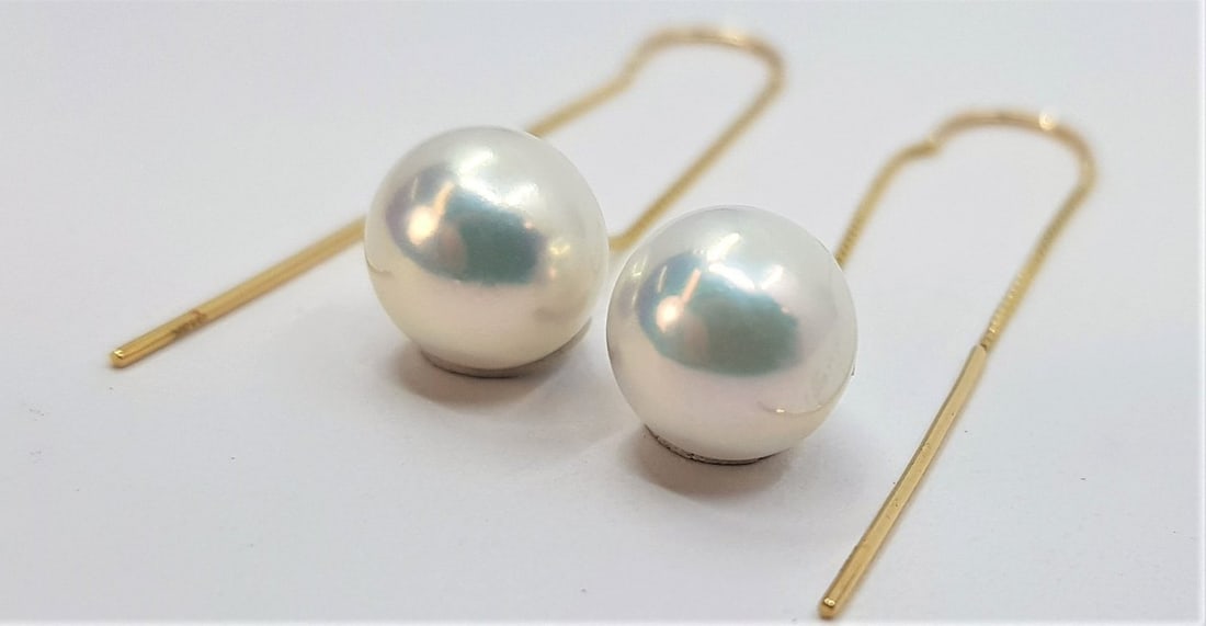 9x10mm Round Bright Edison Pearls - 18 kt. Yellow gold - Earrings - 4