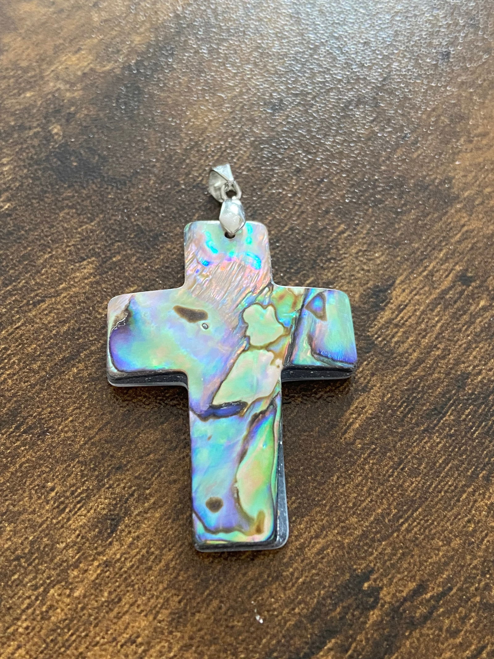 Carved Rainbow Natural Abalone Shell Cross Religion Pendant (1 of 7)
