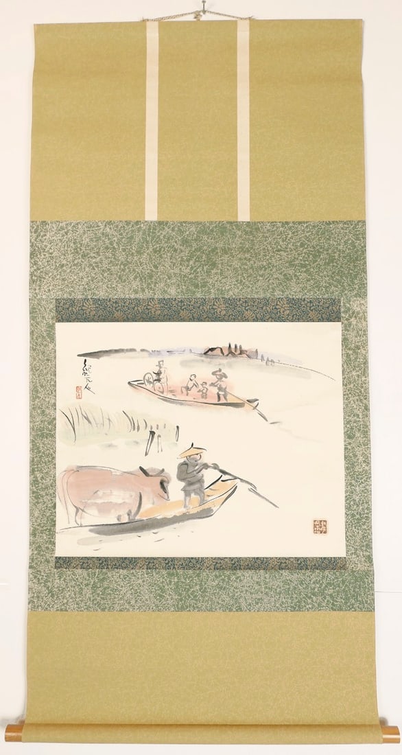 Kigen Nakagawa (1892-1972): Ferry Boats: Artist: Kigen Nakagawa (1892-1972) Title:Ferry Boats Series: Japanese traditional scroll; signed in ink, with artist's seal. Date:c. 1950 Medium:Sumi (black ink) and color on paper, mounted on a scrol