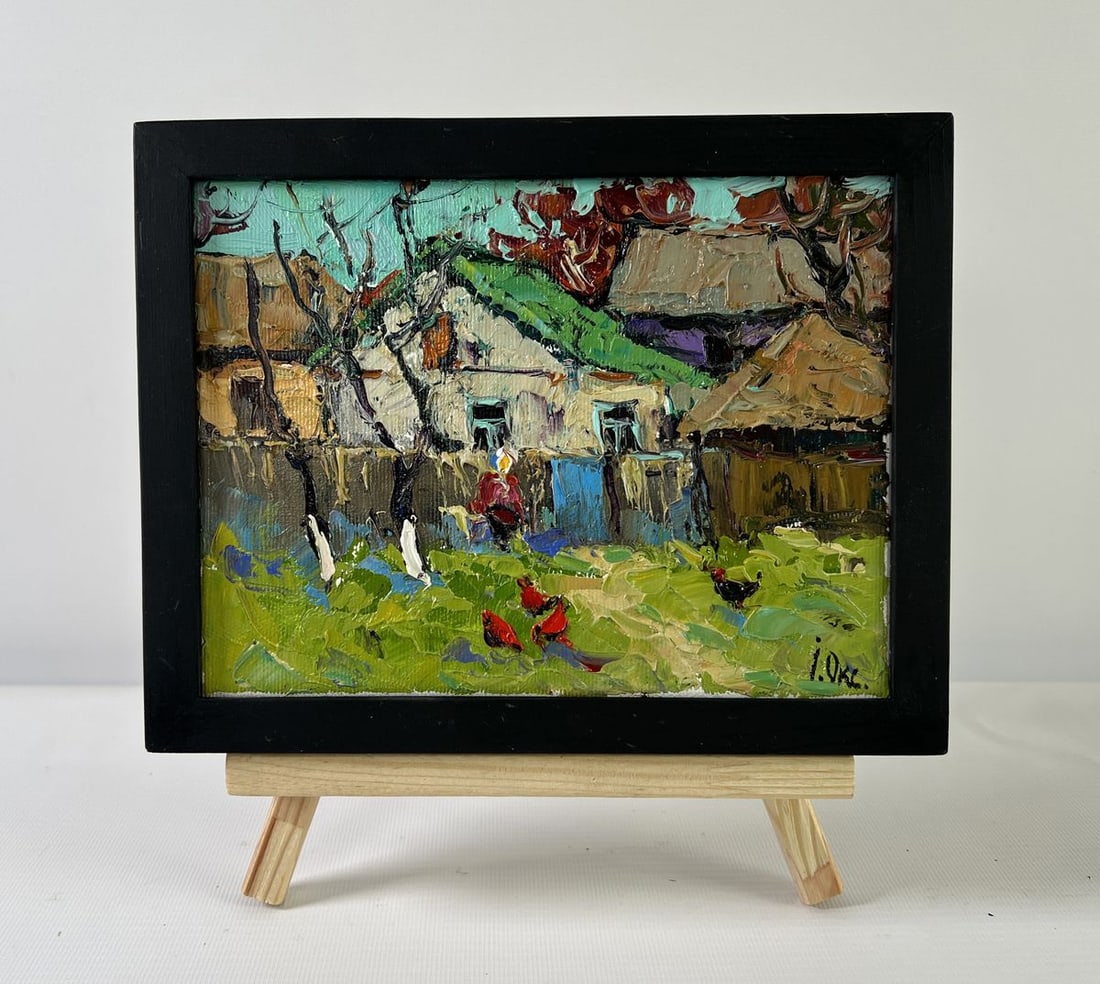 Oil painting First warm day Oksana Kalenyuk: Title: Oil painting First warm day Oksana Kalenyuk Description: NoAAA5236The oil painting on Canvas titled "First Warm Day" captures a tender and nostalgic moment of rural life awakening to the early