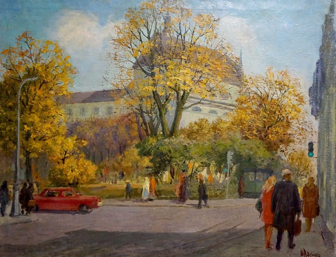 Oil painting City center Rudenko Vladimir Mikhailovich: Title: Oil painting City center Rudenko Vladimir Mikhailovich Description: NoVern 1377 *** ABOUT THIS PAINTING *** * TITLE: "City center" * ARTISTS: Rudenko Vladimir Mikhailovich * SIZE: 90x70 cm/'35.