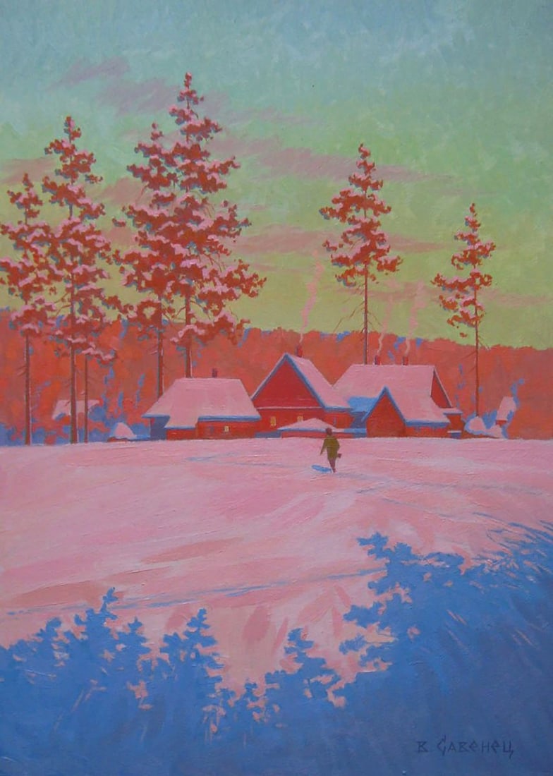 Oil painting Frosty evening in the village Valery Savenets: Title: Oil painting Frosty evening in the village Valery Savenets Description: NoSav 354*** ABOUT THIS PAINTING **** TITLE: "Frosty evening in the village"* ARTISTS: Valery Savenets* SIZE: 50x36 cm/'1